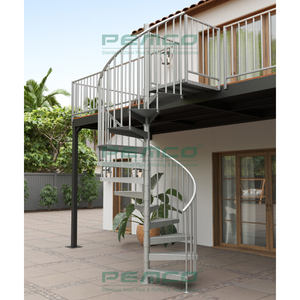 ติดตั้งง่ายกลางแจ้งเคลือบผงสีดําดาดฟ้าเกลียวบันไดรอบบันไดราวบันได - Product Image 3