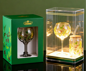 Copa de Vino Pintada a Mano con Hojas y Bayas, Borde de Color, Grabada, Regalo de Bienvenida Completo para Navidad, Entretenimiento en el Hogar, Hotel - Product Image 2