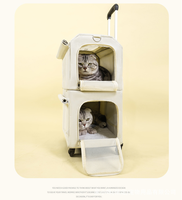 Sac à dos pour chat à double étage avec roues, 2 en 1, chariot pour animaux détachable, transporteur roulant de luxe pour deux chats ou chiens, idéal pour les voyages