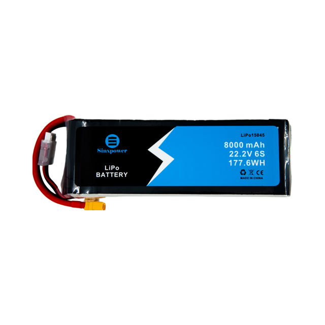Sinxpower OEM FPV Solid State Battery 6S 22.2V 8000mAh 25C Discharge Rate 500 Cycles High Capacity Long Range for FPV Drones