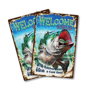 Домашний бар античный металлический знак для продажи винтажный рыболовный металлический знак Новинка 20*30 см Настенный декор на заказ Добро пожаловать в озеро жестяные знаки - Product Image 4