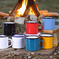 Vente en gros de tasse de camping de voyage vintage de 12oz, cadeaux d'extérieur en émail métallique de sublimation imprimés avec logo personnalisé et capacité de 350ml