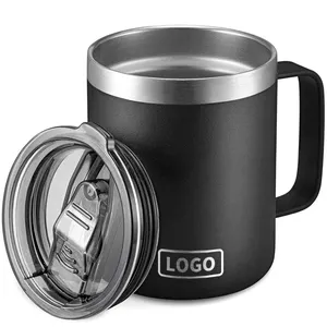 Caneca de café isolada a vácuo da parede dupla do logotipo personalizado 14 oz com alça e tampa