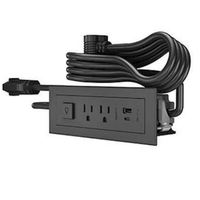 American Standard Noir Bureau encastré Montage en surface Meuble intégré Barre d'alimentation Unité d'alimentation avec 2 prises USB A + C/Switch