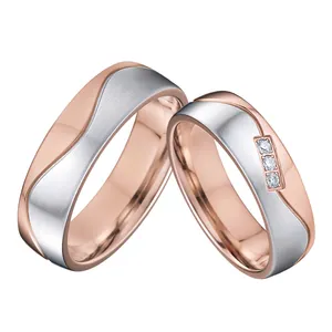 Bague de mariage pour couples, anneaux en acier inoxydable, plaqué or rose 14K, bijoux à la mode pour hommes et femmes, vente en gros,