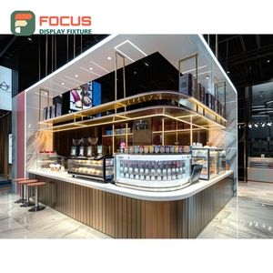 Freestanding Cafe Service Counter Black <b>Walnut</b> Finish Coffee Bag Display Area Barista Service Counter - Product Image 1