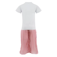 Ensemble décontracté 2 pièces pour filles, t-shirt à sequins réversibles imprimé animal et pantalon large en mousseline plissée rose pour l'été