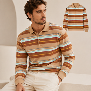 <b>Polo</b> Homme Manche Longue Retro Striped <b>Mens</b> <b>Long</b> <b>Sleeve</b> <b>Polo</b> <b>Shirt</b> Custom Logo Casual Premium OEM ODM - Product Image 1
