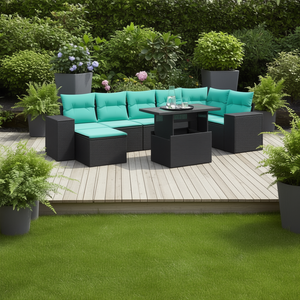 8 Piece Black Poly <b>Rattan</b> Garden <b>Sofa</b> Set With Cushions Outdoor Furniture Contemporary Design - Product Image 2