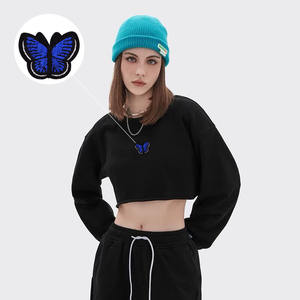 Macchinari cuciti a <span class=keywords><strong>punto</strong></span> <span class=keywords><strong>croce</strong></span> in filo di feltro farfalle blu decorazione cartone animato orecchini con fiocco artigianale a mano patch ricamate - Product Image 1