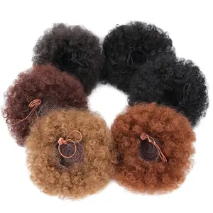 Puff Afro rizado moño peluca Cola de Caballo cordón corto Afro Kinky Pony Tail Clip en moño de pelo sintético piezas de cabello