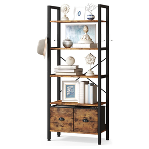 Combohome आधुनिक प्राचीन लकड़ी उम्दा तह सजावटी औद्योगिक धातु लकड़ी सीढ़ी बुकशेल्फ़ लकड़ी स्टील बुक शेल्फ - Product Image 1
