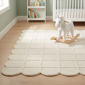 Tapis d'intérieur rectangulaire blanc en peluche tufté à la main de qualité standard, antidérapant, en coton, pour chambre d'enfant, style scandinave - Product Image 1