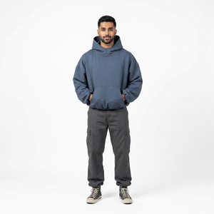 Customizable <b>Mock</b> <b>Neck</b> Oversized Big Satin Lined Black Cropped Raw Hem Men Hoodies - Product Image 1
