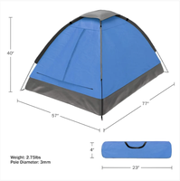 Tente familiale 2 personnes pour camping estival en extérieur, avec poteaux en aluminium, tissu Oxford et bâche de pluie en fibre de verre