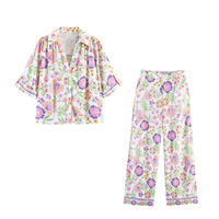 Ensemble chemise ample et pantalon large en lin et coton à imprimé floral bohème personnalisé, tenue de plage en deux pièces, OEM par une usine chinoise