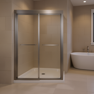 Cabine de douche coulissante semi-cadre 48x76 en nickel brossé, style moderne, verre trempé 6mm, rectangulaire - Product Image 2