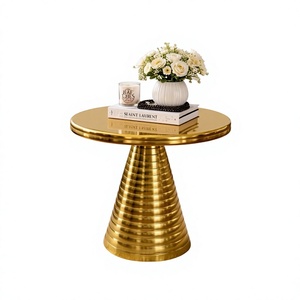 Mesa Auxiliar Redonda de Aluminio Dorado de Lujo, Mesa de Centro Moderna de Metal, Mueble Decorativo con Pedestal para Sala de Estar - Product Image 1
