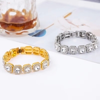 Bracelet tennis carré pour homme, style hip-hop, avec chaîne cubaine Miami glacée, en alliage de zinc argenté et doré, avec breloque pour femme
