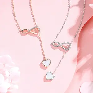 Design Long Fritillary Heart Tassel Necklace For Women Infinite Love Flash Diamond 8 Character Clavicle Chain Necklace