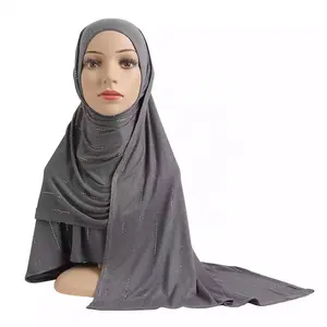 2022New Cotton jersey muslim long scarf with Rhinestones modal headscarf islamic hijab wear rectangular headwrap lady shawl