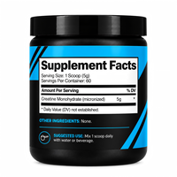 Créatine monohydrate micronisée pure non aromatisée en poudre avec une pureté de 99 %, formule de 300 g pour la supplémentation nutritionnelle sportive des adultes