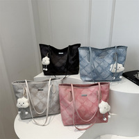 2025 nuevos bolsos de Material de lona de celosía de moda para mujer, bolsos de mano grandes para mujer, bolsos de tela para mujer