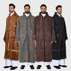 Abito con Cappuccio in Pelle Scamosciata per Uomo Musulmano, Giacca Lunga con Cerniera Ricamata in Stile Etnico, Abbigliamento Arabo - Product Image 2