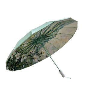 Automatic Three-Fold Uv Digital Printing Oil Painting Retro Design <b>Umbrella</b> for Rain or Sun Promotion Gift - Product Image 1