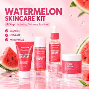 Kit de Soins Visage Éclaircissant Anti-Âge Hydratant à la Vitamine C et à la Pastèque (Marque Blanche) – Sérum, Crème et Nettoyant pour une Peau Éclatante - Product Image 1