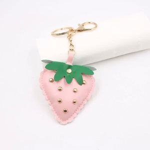<b>Cute</b> PU Leather Strawberry Keychain Bag Charm Puffy Fruit <b>Keyring</b> Welcome Gifts Portable Car Pendant - Product Image 4