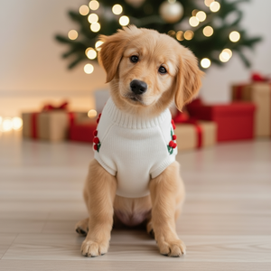 Sweater Hewan Peliharaan Gaya Natal Rajutan Sweater Anjing Kucing Pola 3D EMB Holly Red Berry Ramah Lingkungan untuk Pesta Liburan Natal - Product Image 3