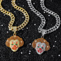 Collier Pendentif Personnalisé Hip-hop Européen Américain Classique Clown Diamant en Alliage de Zinc avec Chaînes en Bambou pour Hommes