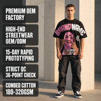 Maßgefertigtes Schwarz-Rosa Balaclava Members Only Grafik-Print Übergroßes Herren Hip-Hop Streetwear Distressed Rundhals-T-Shirt