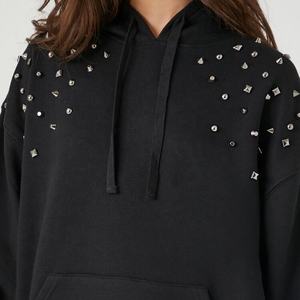 Robe polaire mi-longue personnalisée pour femmes, <span class=keywords><strong>sweat</strong></span>-shirt surdimensionné à la mode d'automne, pull à capuche en polaire clouté de diamants pour femmes - Product Image 5