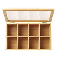 Boîte à thé en bambou avec couvercle magnétique, boîte de rangement pour thé, coffre en bois avec 8 compartiments, boîte à thé avec fenêtre en verre