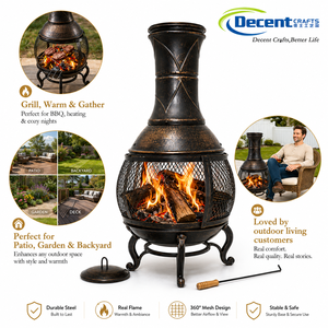 Chimenea de bronce con patrón de diamante, chimenea de hierro martillado con malla, patas decorativas, hoguera exterior de hierro. - Product Image 4