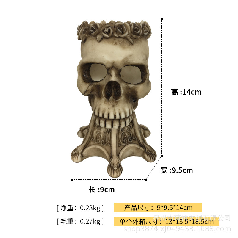 Jarrón de calavera con luz y base.