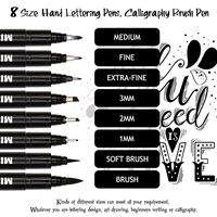 Stylos de calligraphie de qualité supérieure, 8 pièces, pour la lettre manuscrite, le dessin, la ligne, la calligraphie, stylo fineliner imperméable à l'eau, pigment, pour les fournitures artistiques
