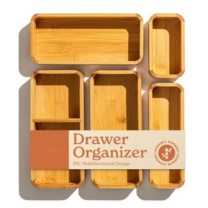 <b>Drawer</b> Organizer 5Pc Bamboo <b>Storage</b> Bins Rectangular Eco Friendly Kitchen Cosmetic Vanity Organizers - Product Image 1