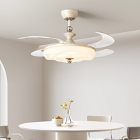 Ventilateur de plafond rétractable LED moderne de 42 pouces avec éclairage, télécommande et haut-parleur Bluetooth, style lustre décoratif