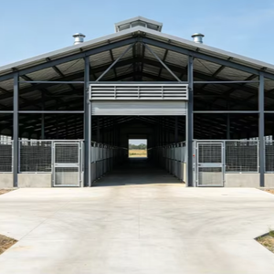Abri pour bétail en métal préfabriqué à structure ouverte, hangar en acier à ossature portique avec panneaux de cloisonnement en maille continue - Product Image 1