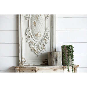 Panneau mural décoratif en bois massif Art Déco, sculpté à la main, blanc patiné, style shabby chic, décoration murale suspendue - Product Image 5