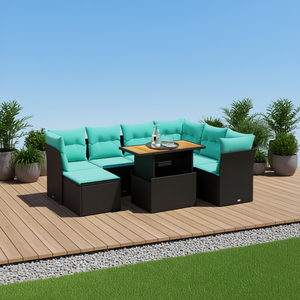 Set Divano da Esterno in Polyrattan Nero con Cuscini, 8 Posti, Stile Contemporaneo, Design Moderno - Product Image 2