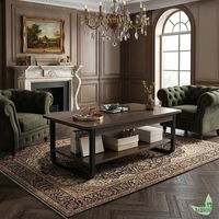 Table basse autoportante à double niveau, en noyer foncé et acier noir en forme de U, style américain classique, table centrale robuste