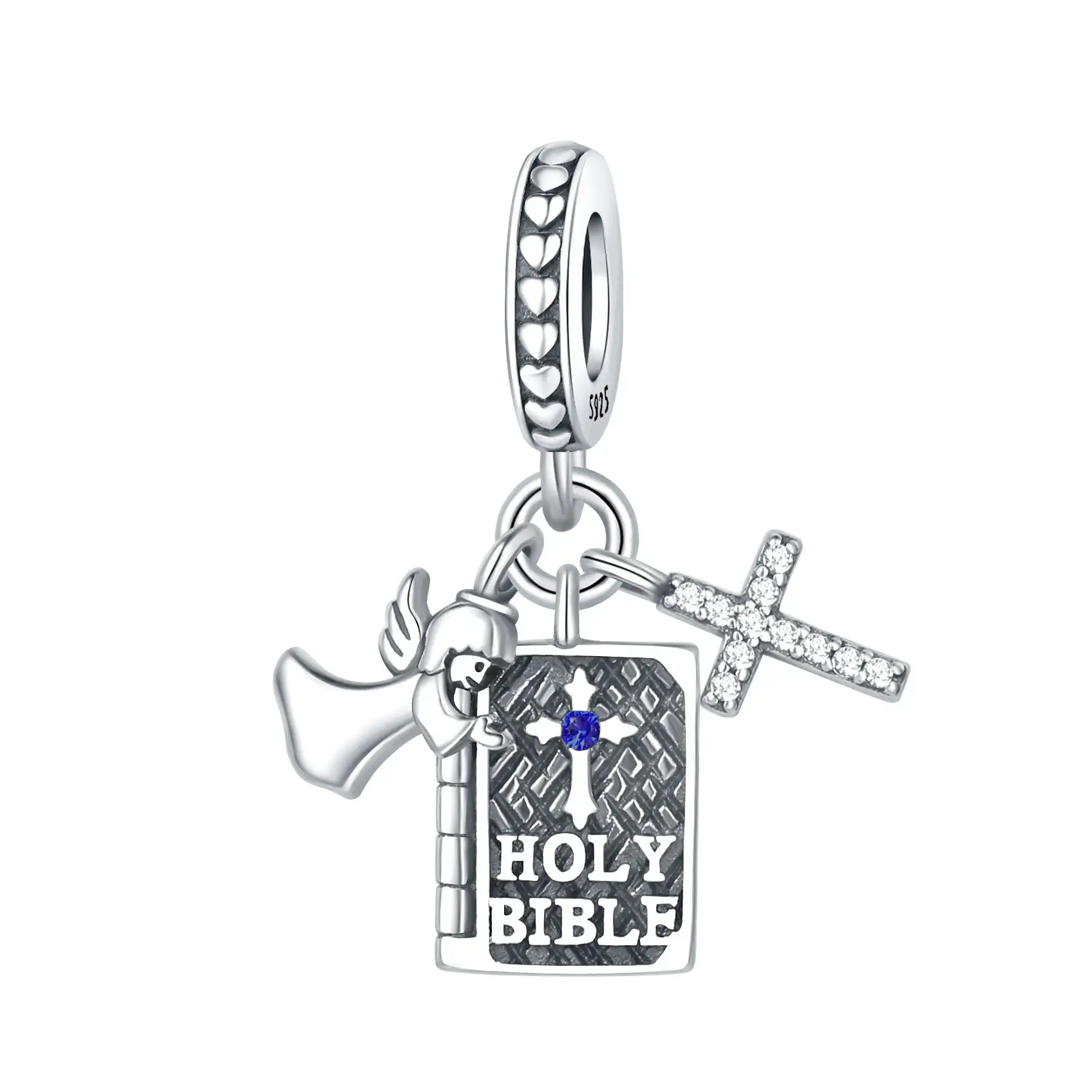 Vintage klassische Charme Perlen 925 Sterling-Silber Bibel Engel Kreuz Anhänger für Armband Halskette Herstellung Schmuckzubehör