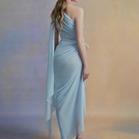 ZYHT 73513 personnalisé femmes nouveauté une épaule 3D fleur froncé en mousseline de soie irrégulière Maxi robes de soirée pour les dames