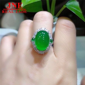 Anillos y Colgantes de <span class=keywords><strong>Jade</strong></span> Natural Tipo A, Anillo de <span class=keywords><strong>Jade</strong></span> Verde Intenso con Incrustaciones de <span class=keywords><strong>Oro</strong></span> de 18K para Mujer - Product Image 2