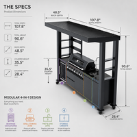 Îlot de cuisine extérieur 107,8 po avec toit à pignon, en acier inoxydable 304, avec barbecue à gaz, réfrigérateur et évier, pour jardin - Stock USA