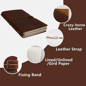 OEM Crazy Horse Skin Genuine <strong>Leather</strong> Hand Made <strong>Diary</strong> with Hand Made Paper Book Cover Vegetable Tanning Product - Product Image 4